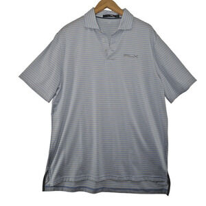 RLX Ralph Lauren Blue White Striped Golf Polo Men’s Size Large Wicking